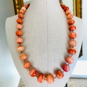 Vintage Graduated Orange Stone Bead Necklace